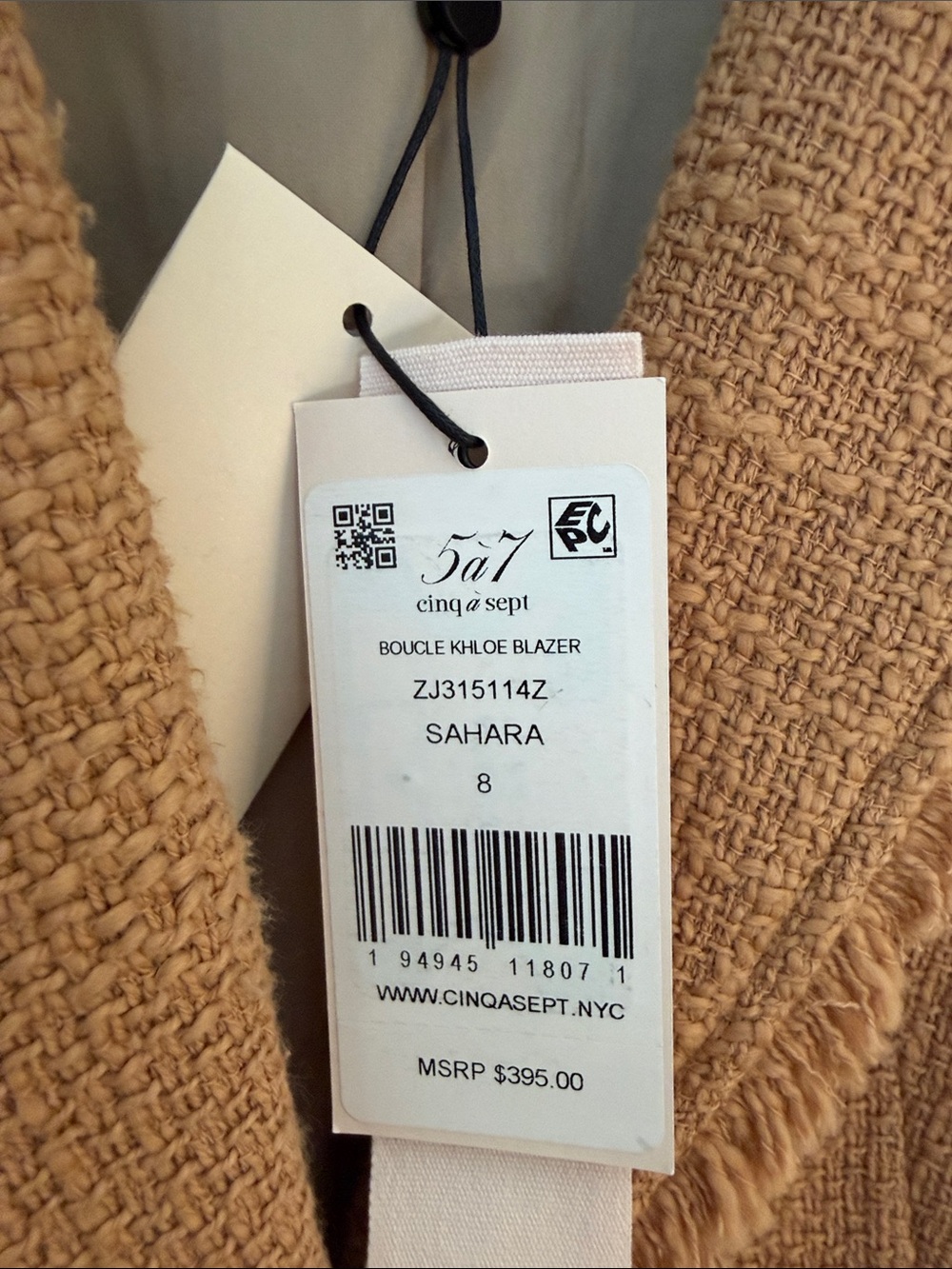 Cinq à Sept Frayed-Trim Textured Blazer in Camel Brown - Picture 2 of 9